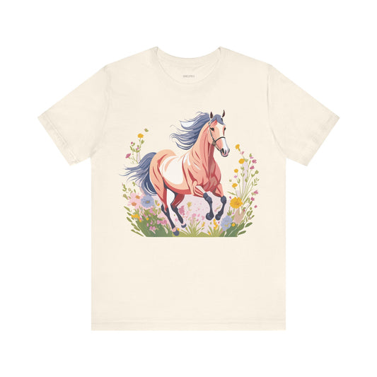 Natural Cotton Tee Shirt with Horse