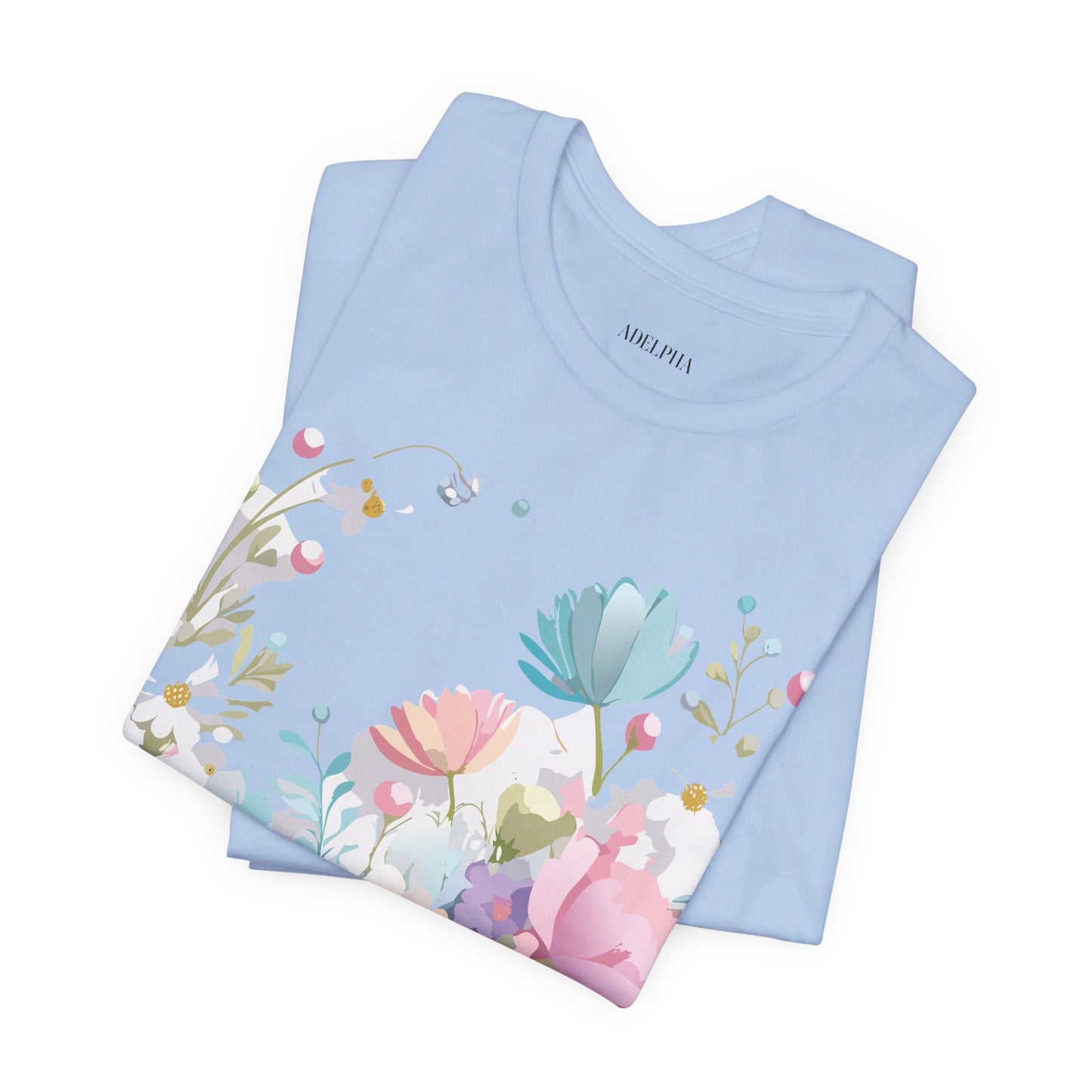 Natural Cotton Tee Shirt with Flowers