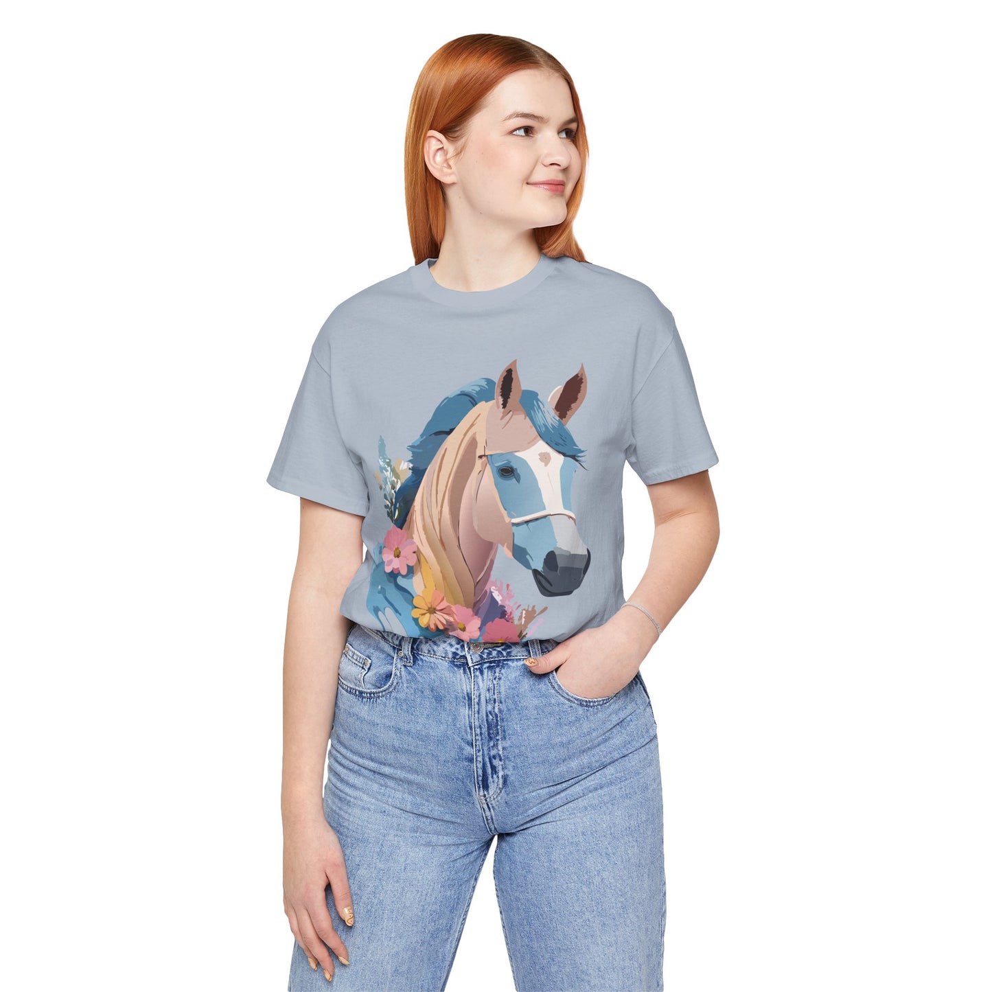 Natural Cotton Tee Shirt with Horse