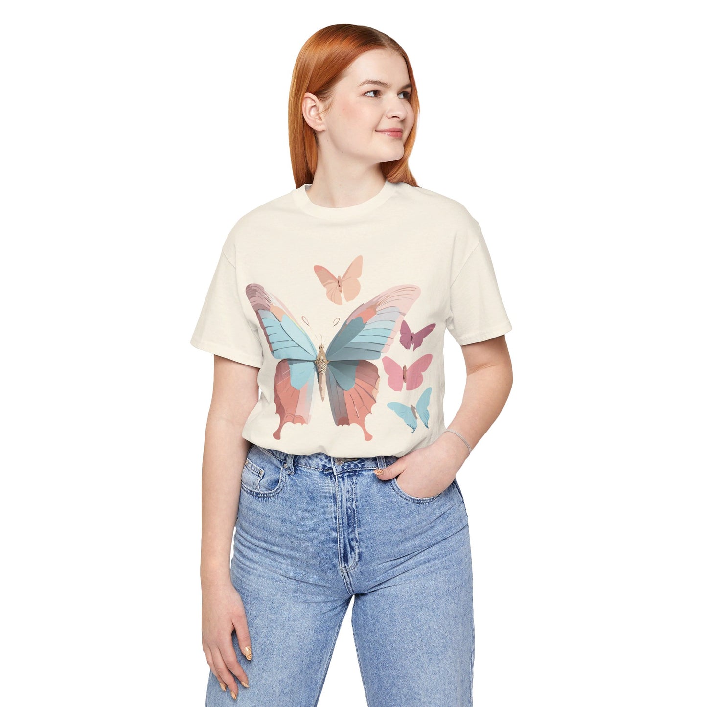 Natural Cotton Tee Shirt with Butterfly