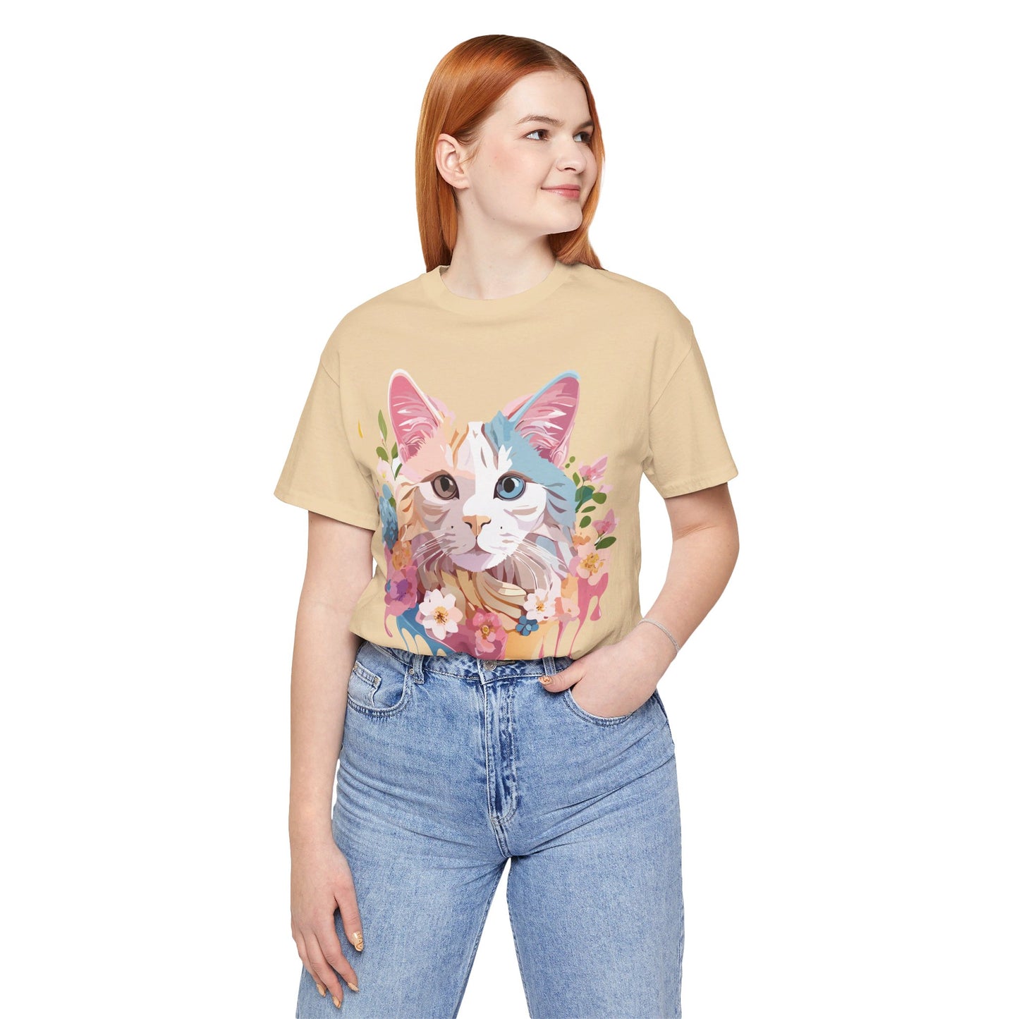 Natural Cotton Tee Shirt with Cat