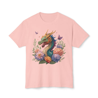 Dragon Art Tee Unisex Vintage Floral Tee Full Color Print HD Cotton