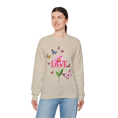 Unisex Floral Love Sweatshirt Valentines Day Cotton Poly Blend Butterfly