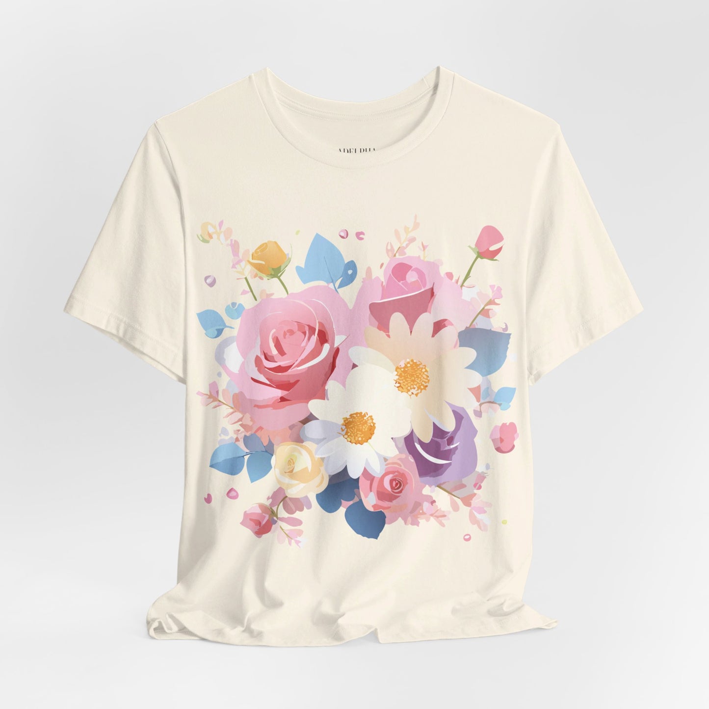 Natural Cotton Tee Shirt with Flowers