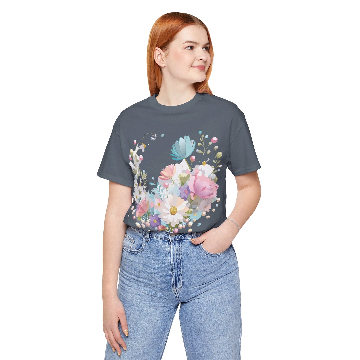 T-shirt en coton naturel avec fleurs