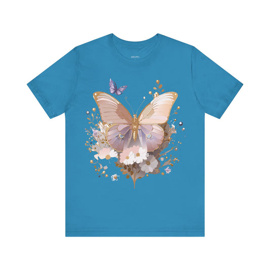 Natural Cotton Tee Shirt with Butterfly