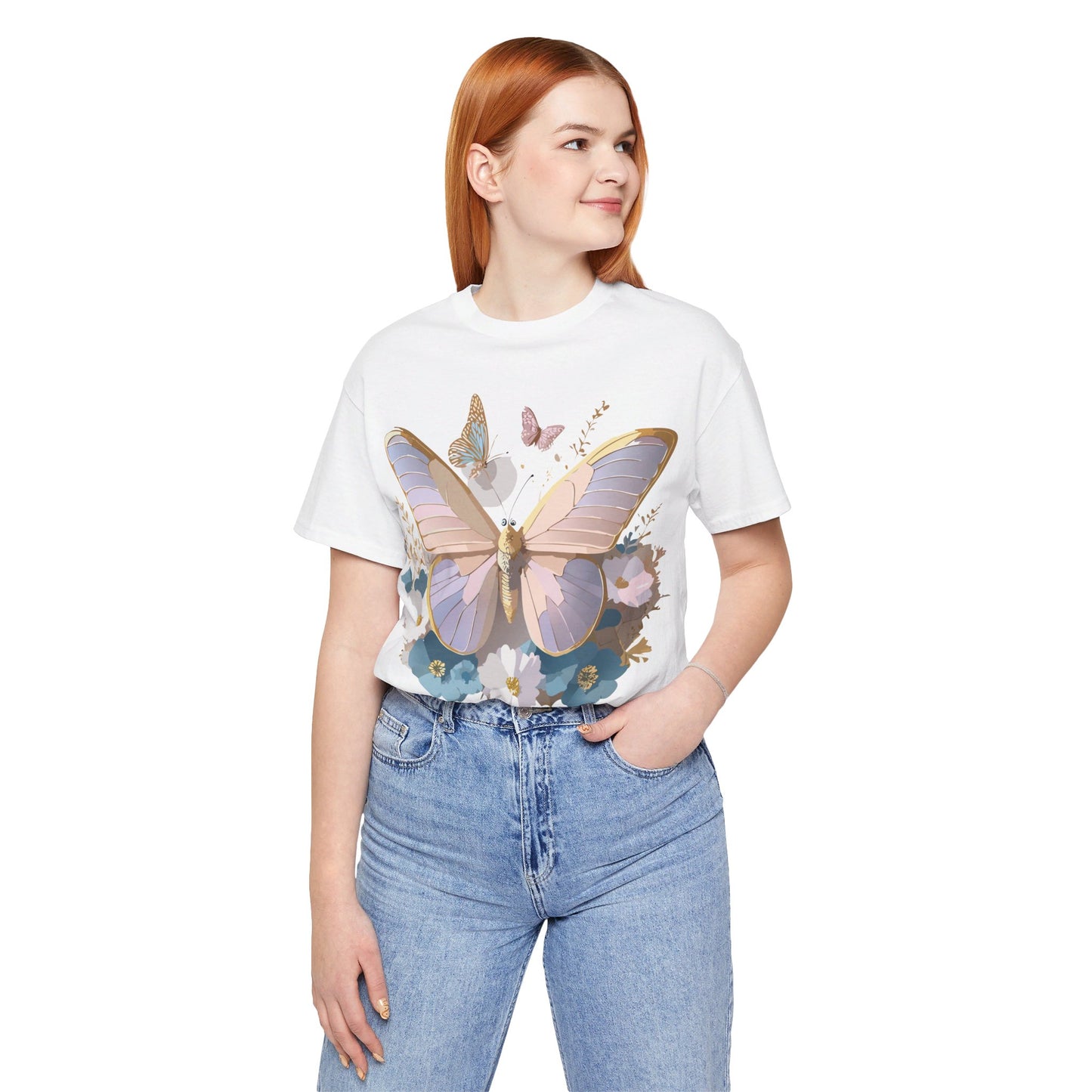 Natural Cotton Tee Shirt with Butterfly