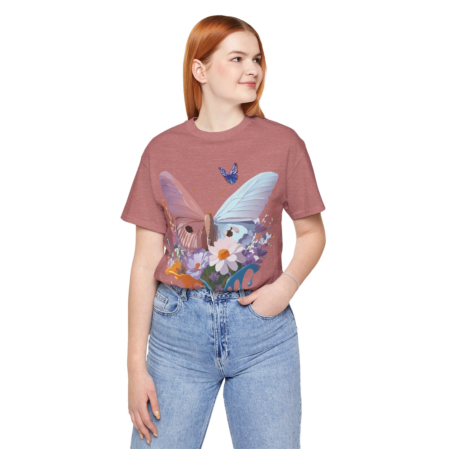 Natural Cotton Tee Shirt with Butterfly