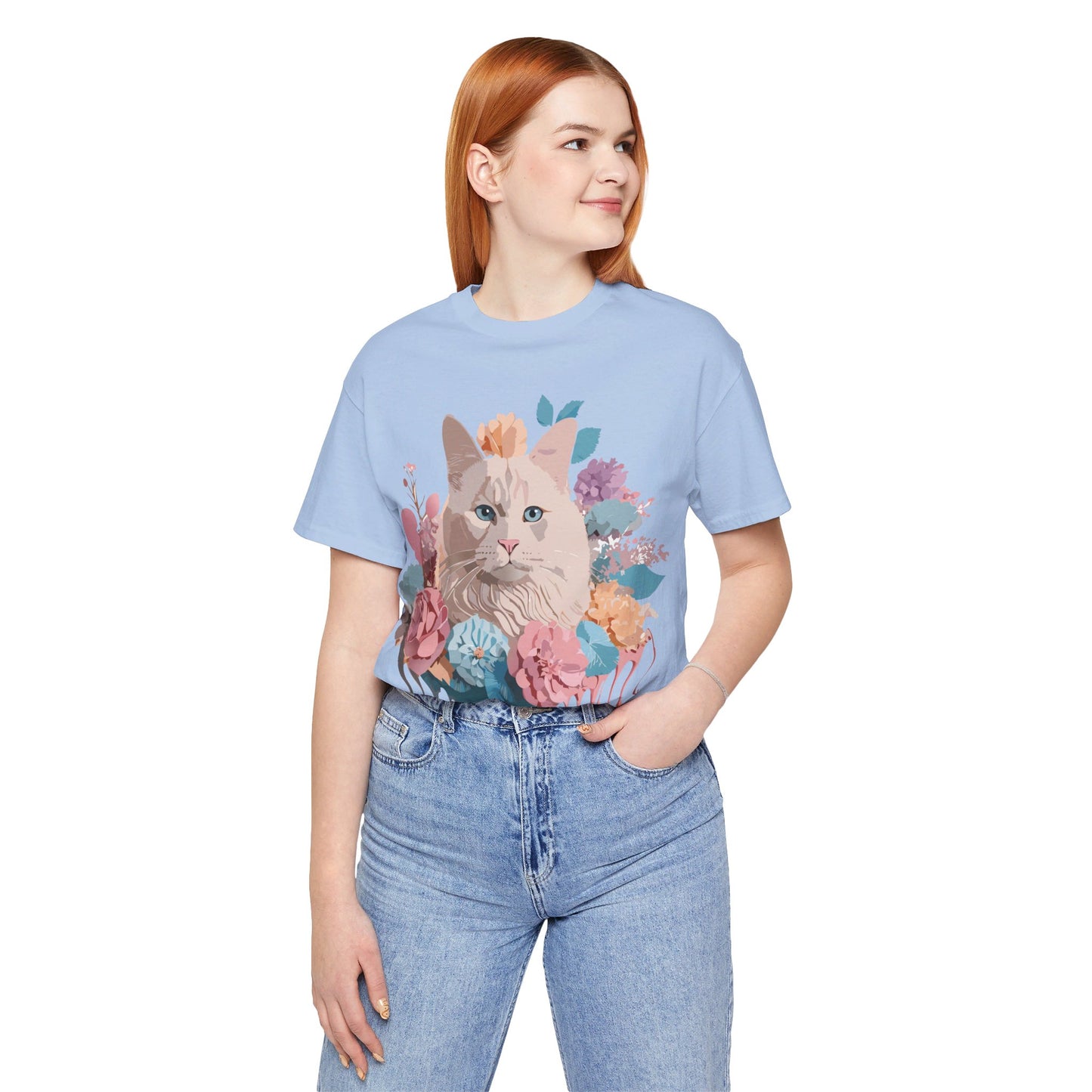 Natural Cotton Tee Shirt with Cat