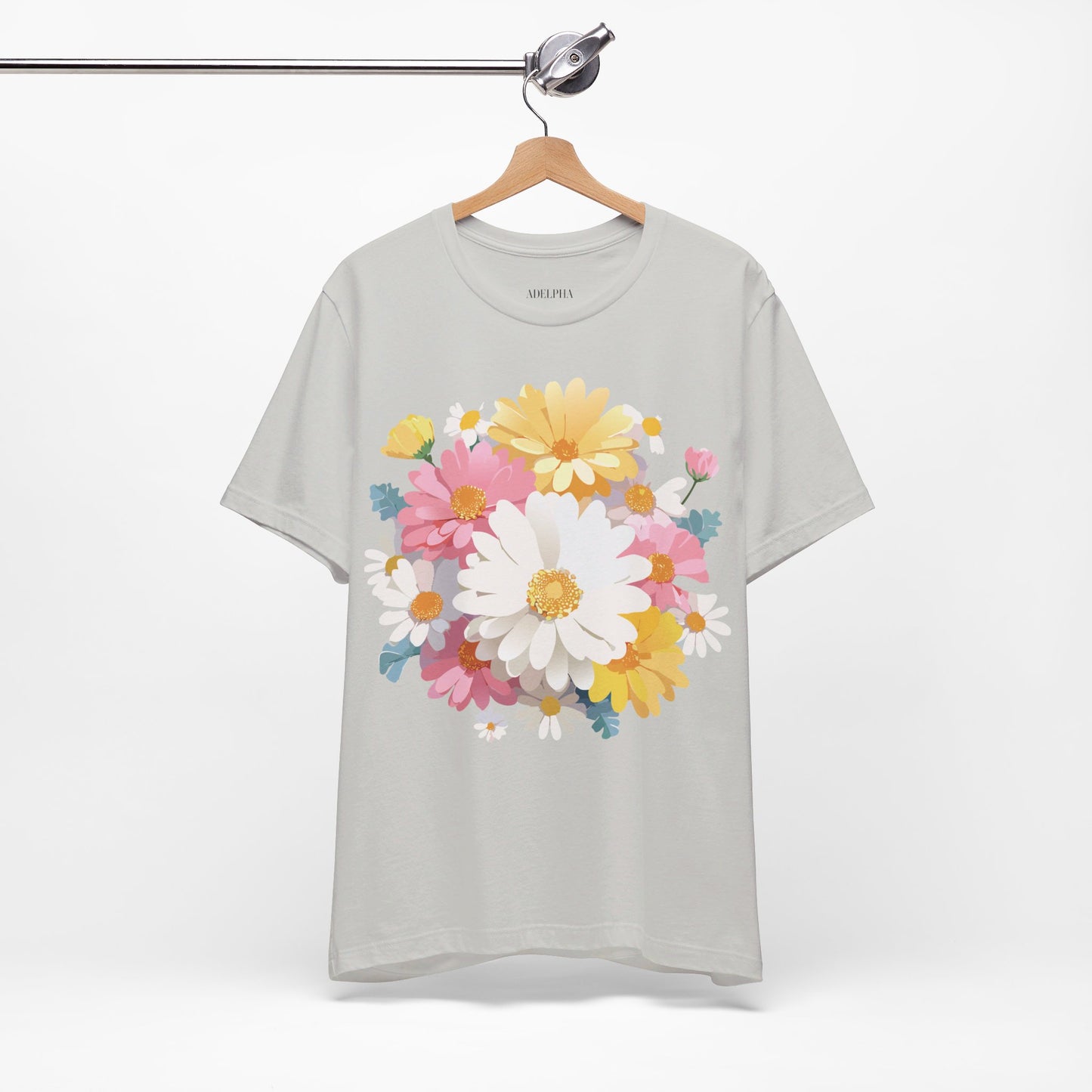 Natural Cotton Tee Shirt with Flowers