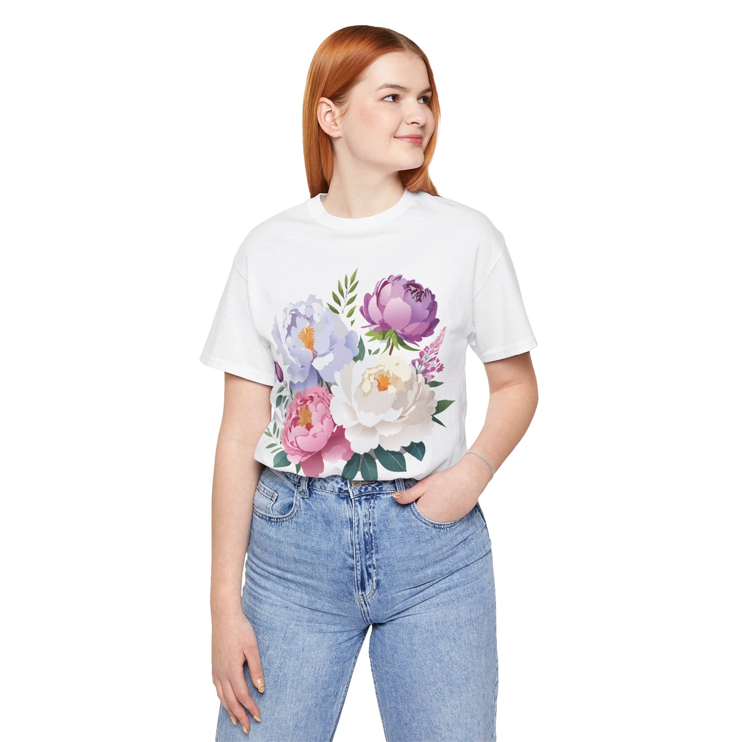 T-shirt en coton naturel avec fleurs