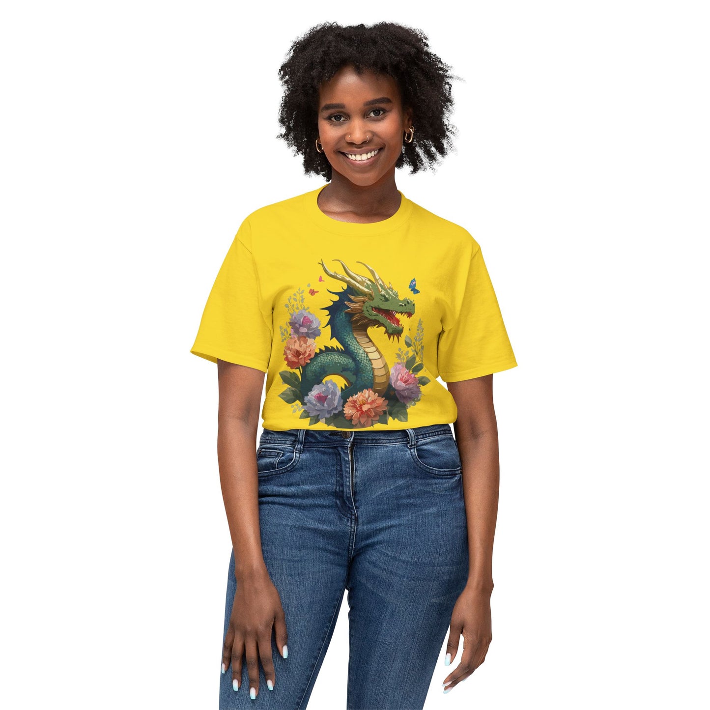 Dragon T-Shirt, Vintage Dragon Tee, Floral Tees, Dragon Art Design Shirt, Tee Shirt with Dragon 1