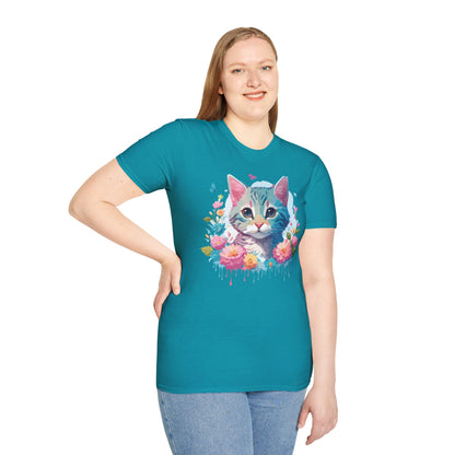 Cat Shirt Unisex Tee Kitten Cat Tee Softstyle 100 Percent Cotton Gildan 64000