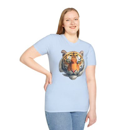 Tiger Print T Shirt Unisex Animal Tee 100 Percent Cotton Softstyle Gildan 64000