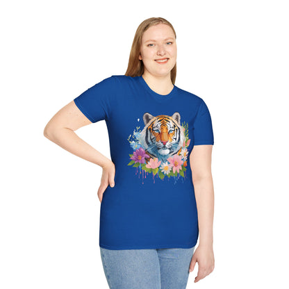 Tiger Print Unisex Softstyle T Shirt 100 Percent Ring Spun Cotton Tee