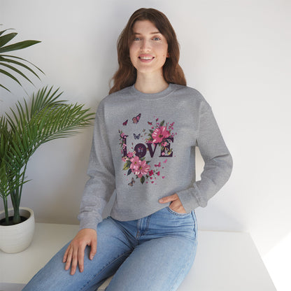 Unisex Floral Love Sweatshirt Fifty Fifty Cotton Poly Valentines Day Gift
