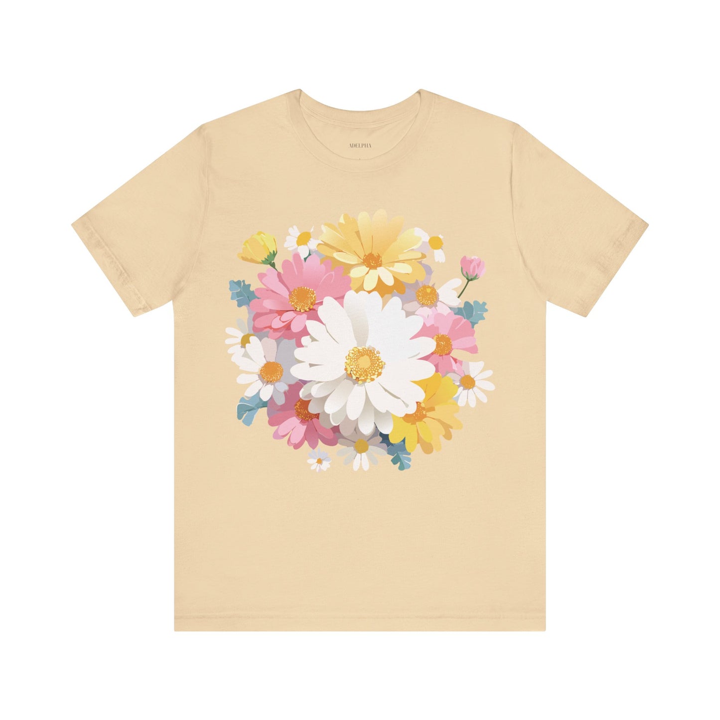 Natural Cotton Tee Shirt with Flowers