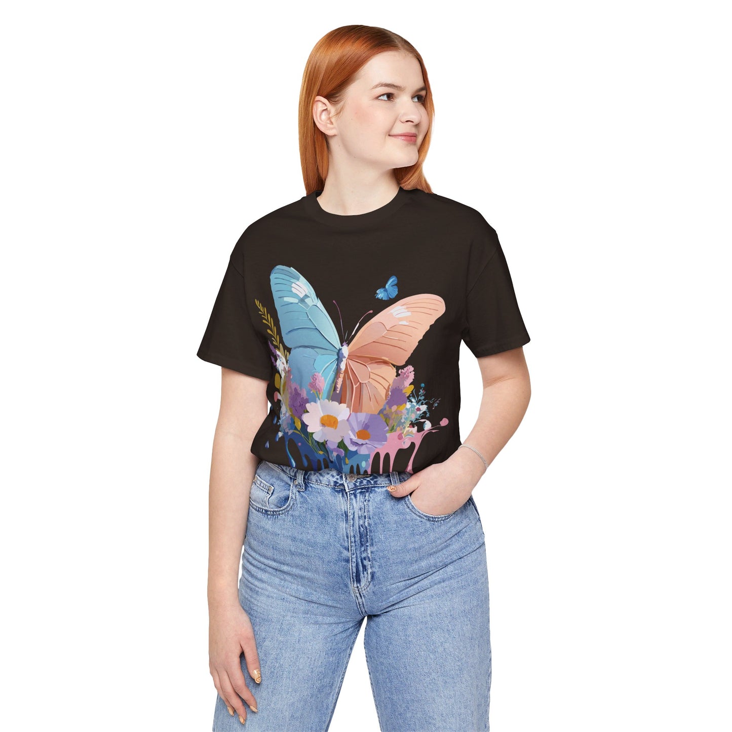 Natural Cotton Tee Shirt with Butterfly