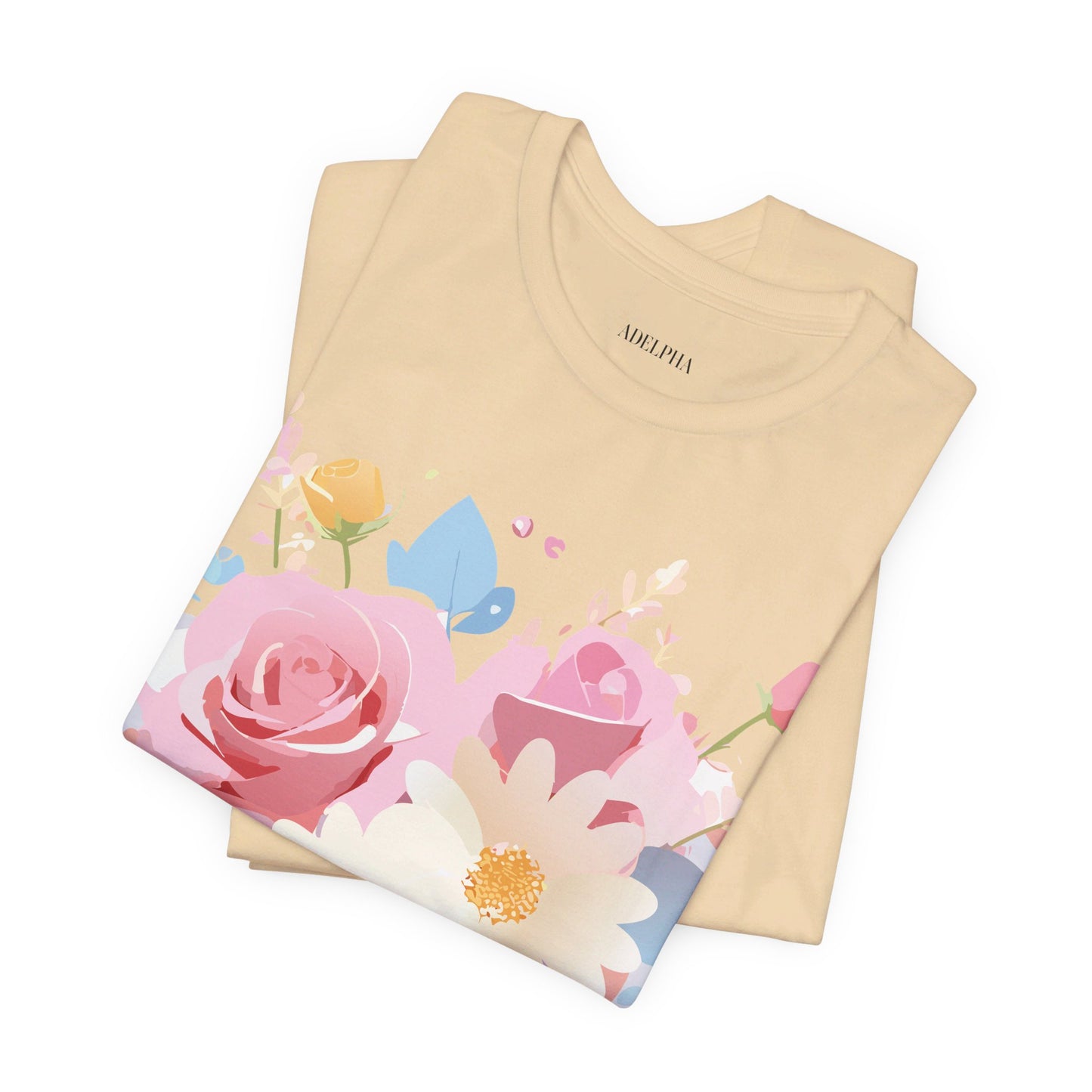 Natural Cotton Tee Shirt with Flowers