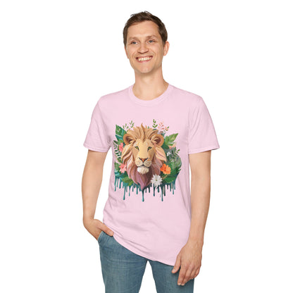 Lion Shirt Unisex Floral Lion Tee Animal Print Short Sleeve Tee