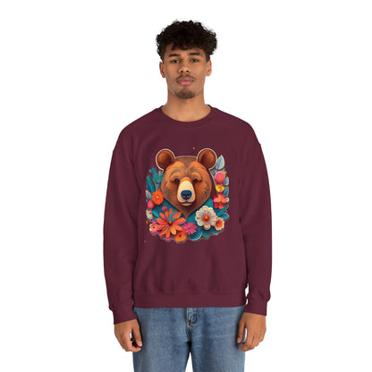 Unisex Floral Bear Sweatshirt Art Design Gildan 18000 Heavy Blend Crewneck
