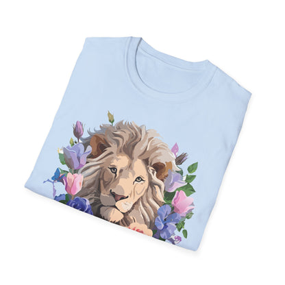 Unisex Floral Lion Tee Shirt Softstyle Gildan 64000 100 Percent Cotton