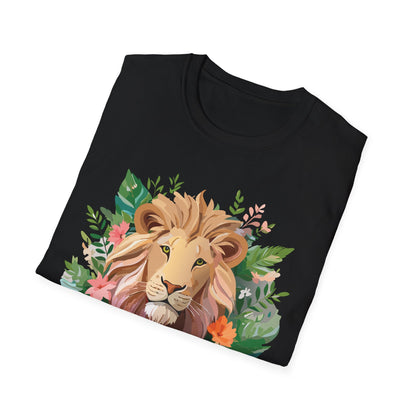 Lion Shirt Unisex Floral Lion Tee Animal Print Short Sleeve Tee