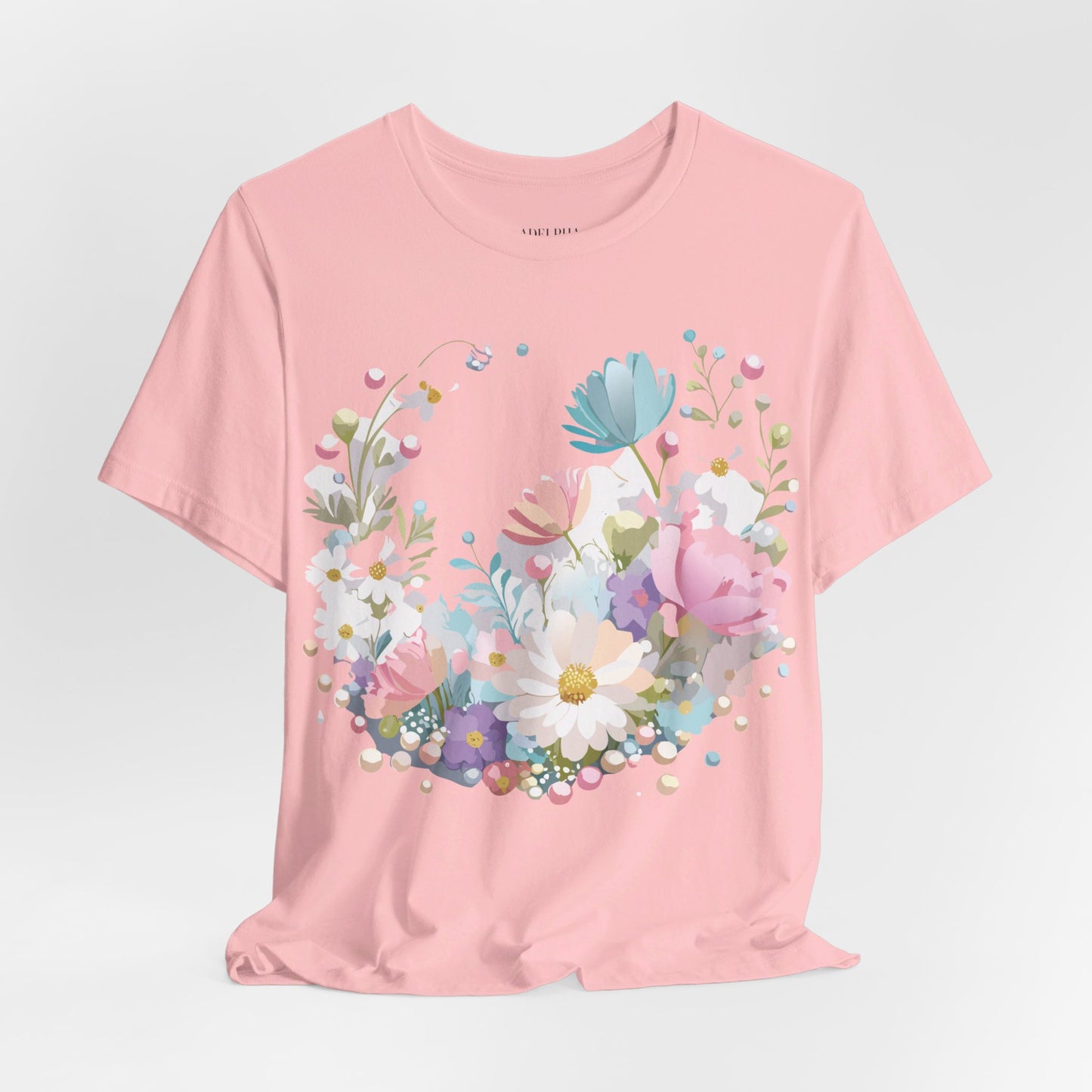 Natural Cotton Tee Shirt with Flowers