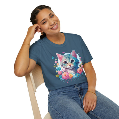 Cat Shirt Unisex Tee Kitten Cat Tee Softstyle 100 Percent Cotton Gildan 64000