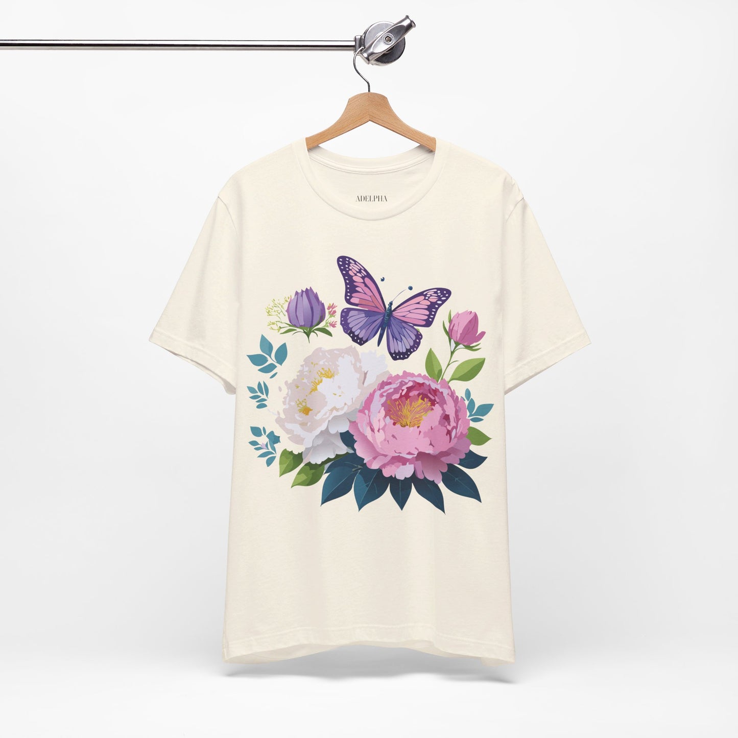 Natural Cotton Tee Shirt with Flowers