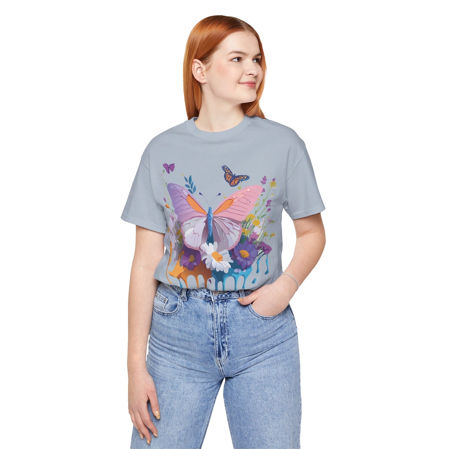 Natural Cotton Tee Shirt with Butterfly