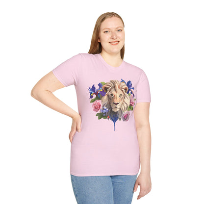 Unisex Lion Shirt Floral Lion Tee Softstyle Gildan 64000 100 Percent Cotton