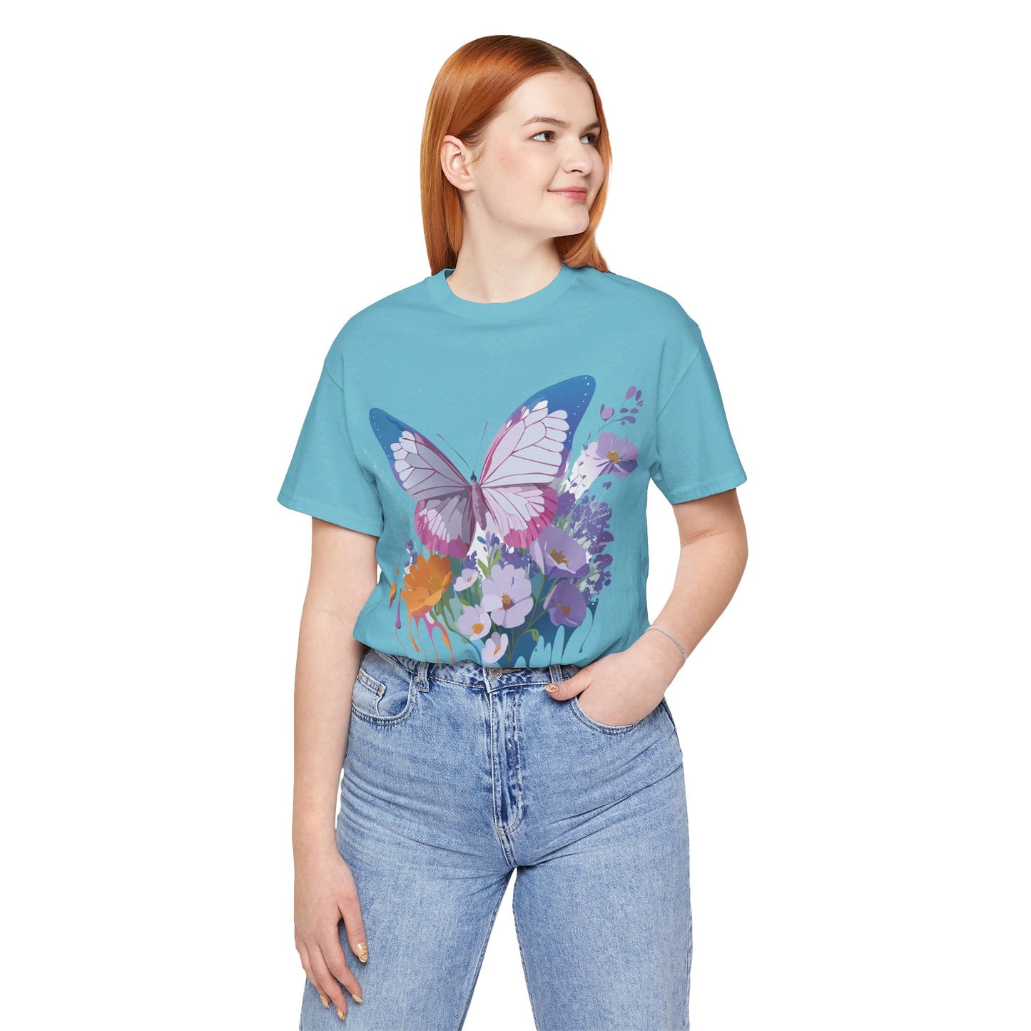 Natural Cotton Tee Shirt with Butterfly