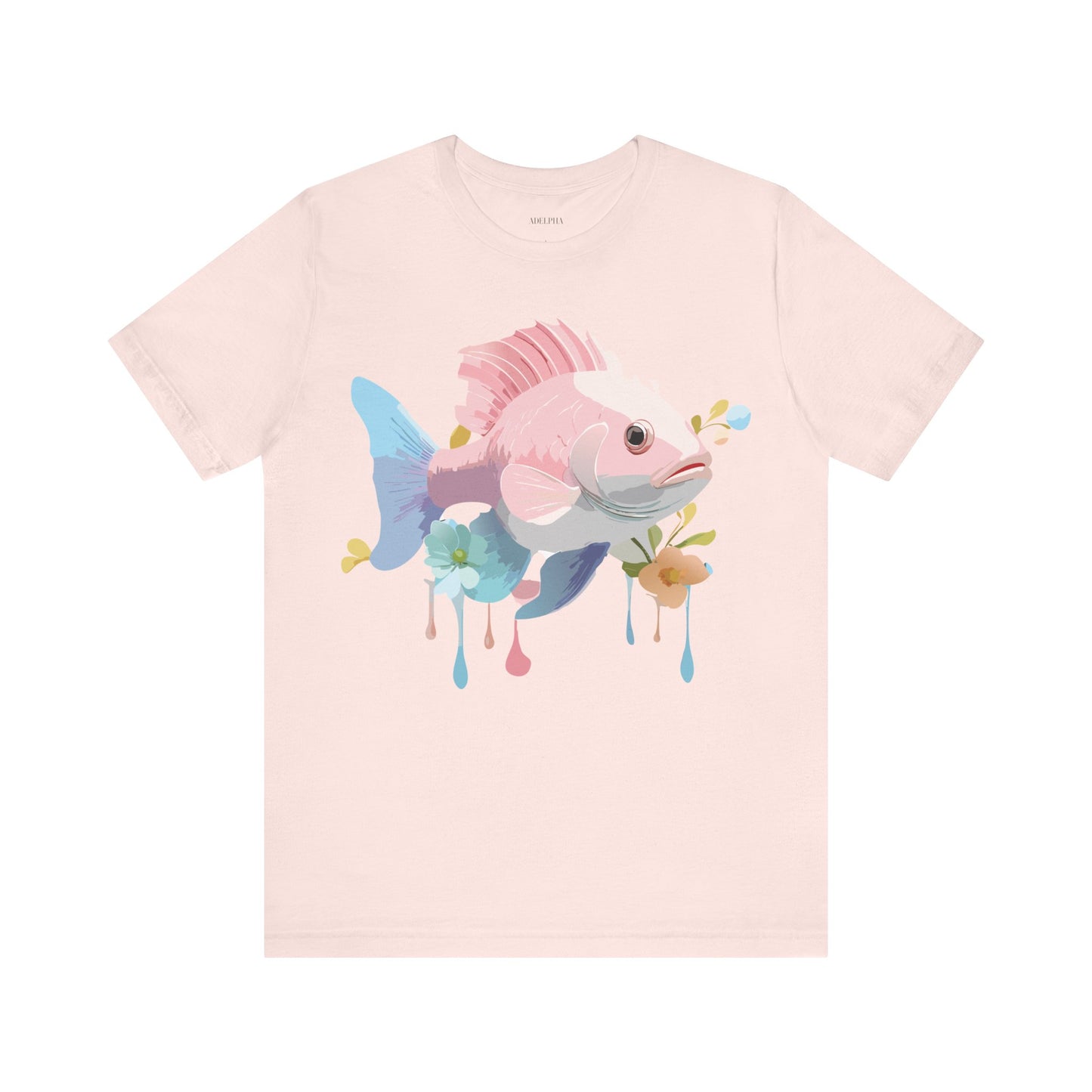 Natural Cotton Tee Shirt with Fish