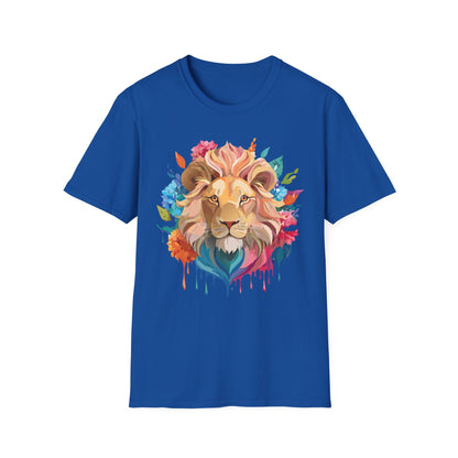 Lion Shirt Unisex Floral Lion Tee Gildan Softstyle 64000 Lightweight Cotton Tee