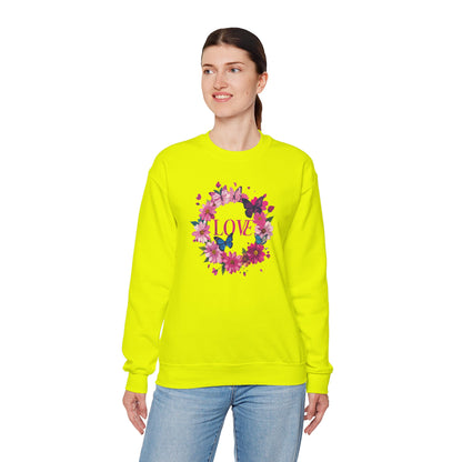 Unisex Floral Love Sweatshirt Butterfly Print 50 50 Cotton Poly Valentines Day