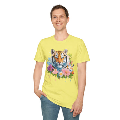 Tiger Print Unisex Softstyle T Shirt 100 Percent Ring Spun Cotton Tee
