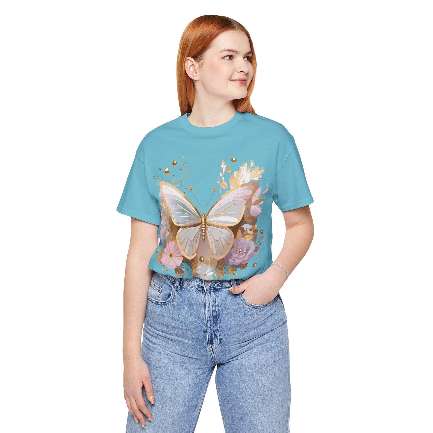 Natural Cotton Tee Shirt with Butterfly