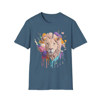 Unisex Lion Shirt Floral Lion Tee Softstyle 64000 Gildan Cotton Tee