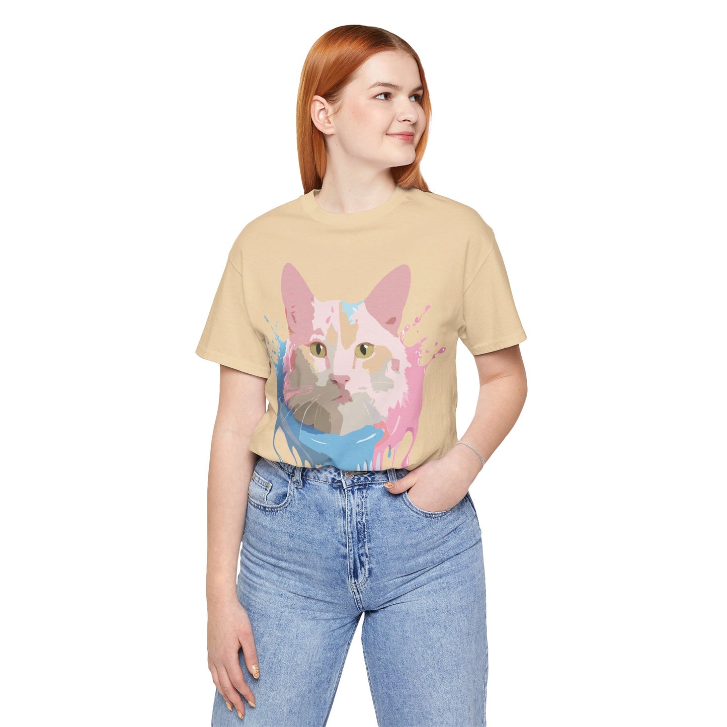 Natural Cotton Tee Shirt with Cat