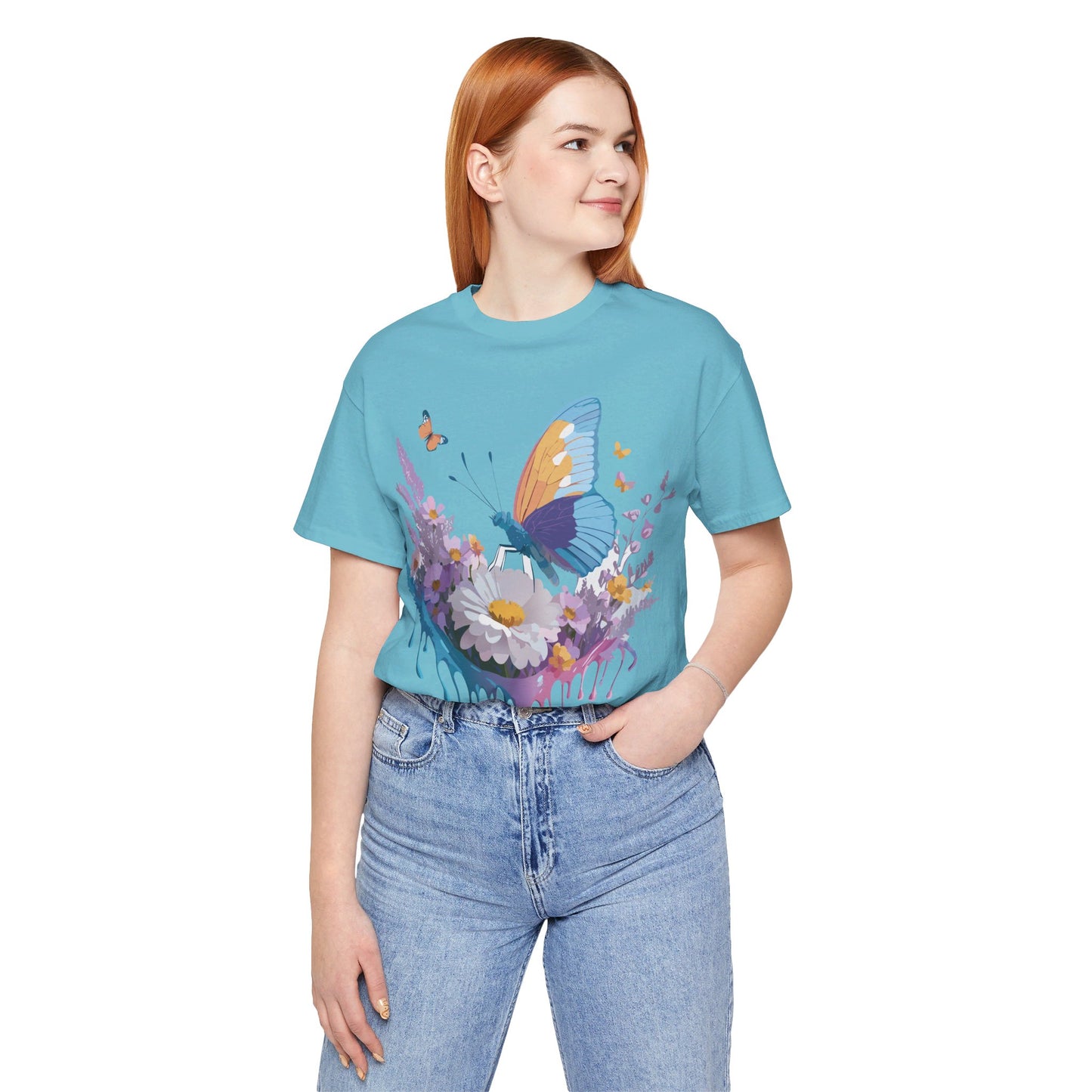 Natural Cotton Tee Shirt with Butterfly