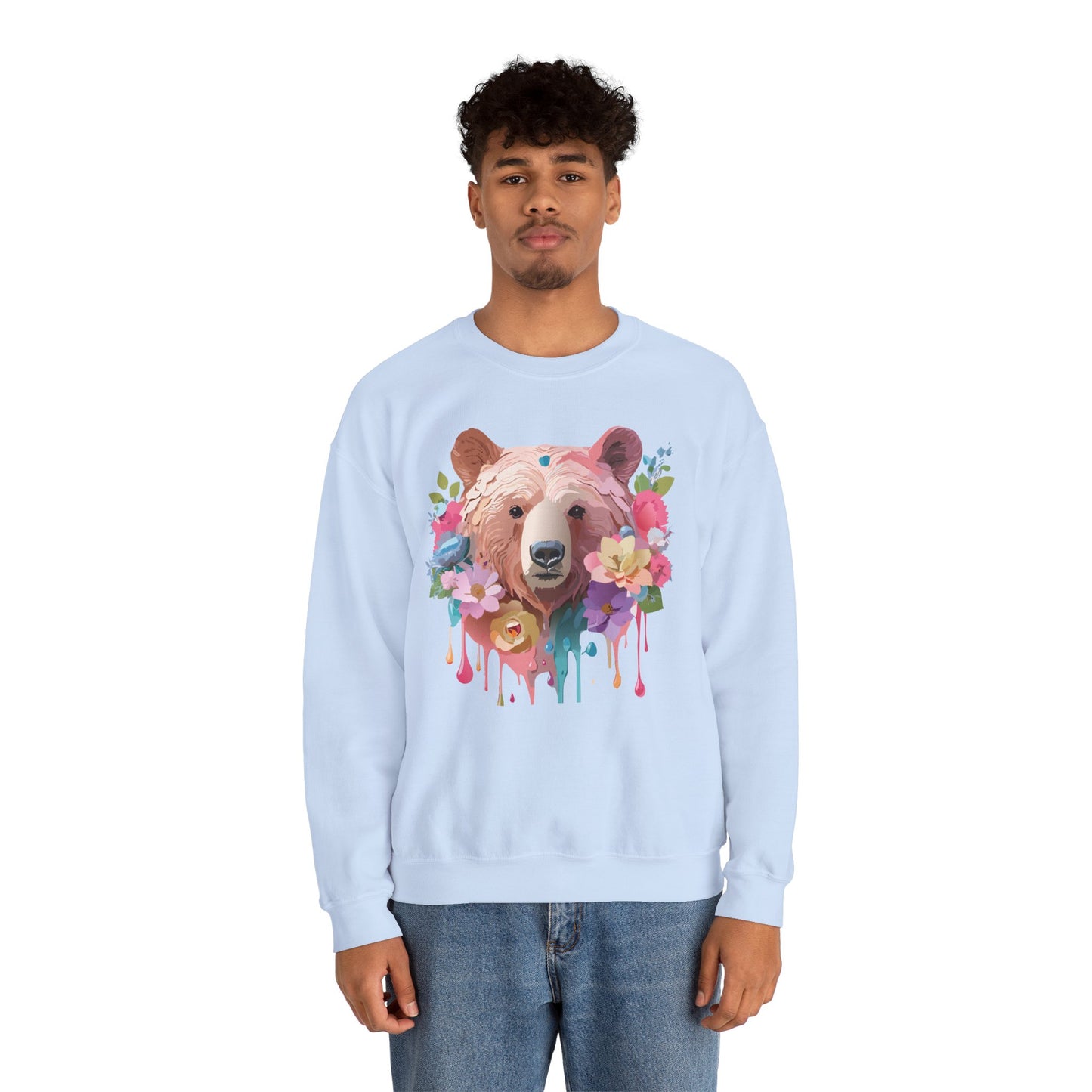 Unisex Floral Bear Sweatshirt, Animals Sweatshirt, Floral Sweatshirt, Art Design Sweatshirt
