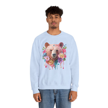 Unisex Floral Bear Sweatshirt Art Design Animals Print Gildan 18000