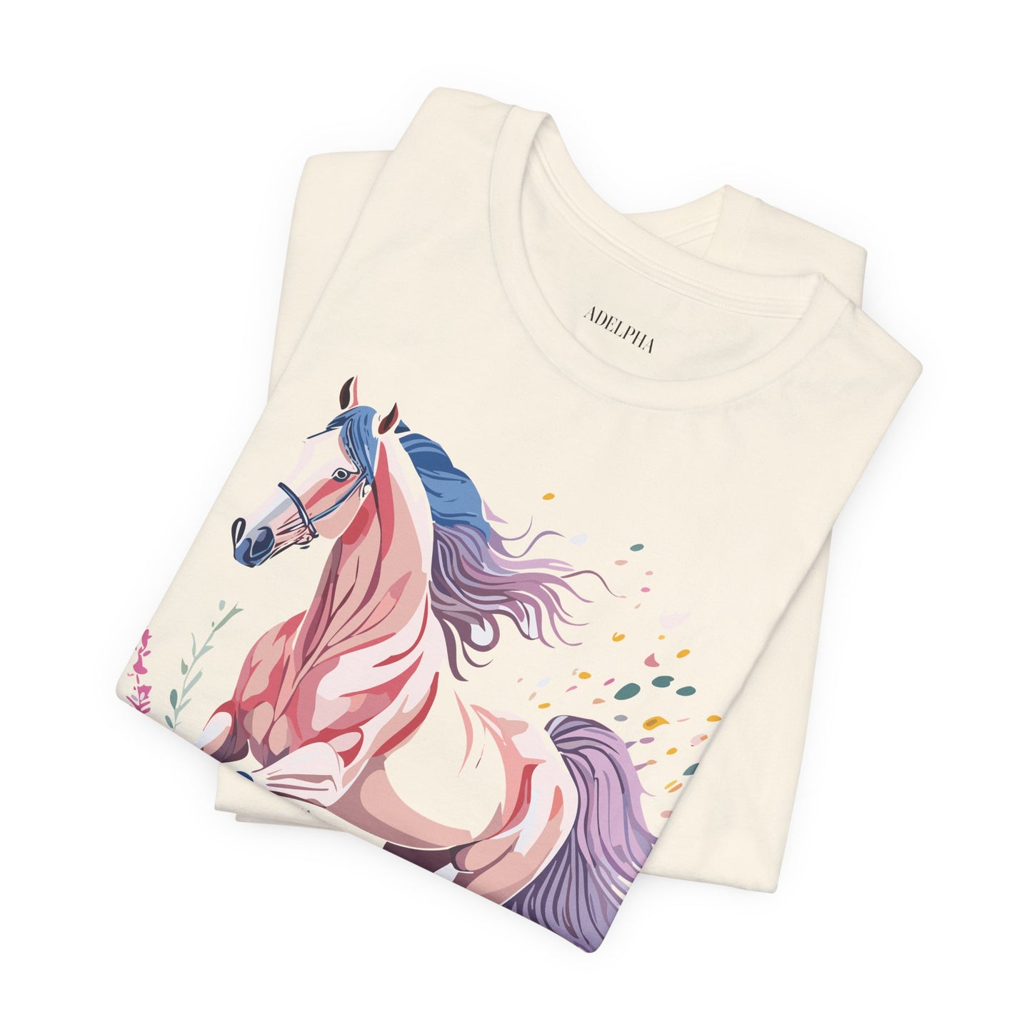 Natural Cotton Tee Shirt with Horse