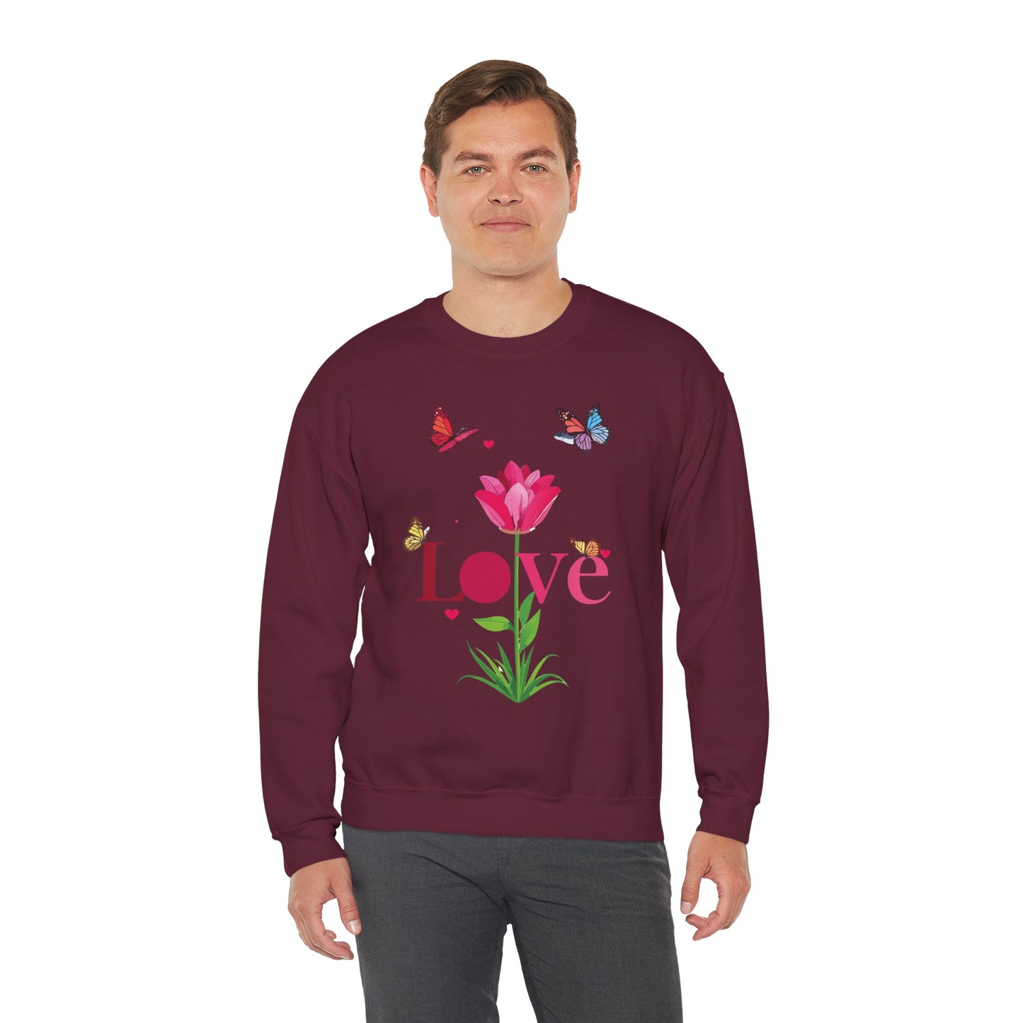 Unisex Floral Love Sweatshirt Floral Butterfly Design Cotton Poly Valentines Day