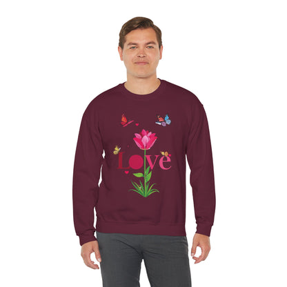 Unisex Floral Love Sweatshirt Floral Butterfly Design Cotton Poly Valentines Day