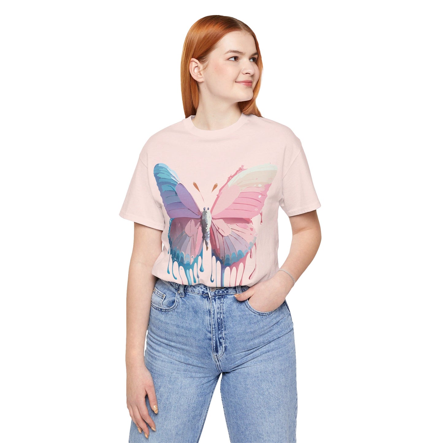 Natural Cotton Tee Shirt with Butterfly