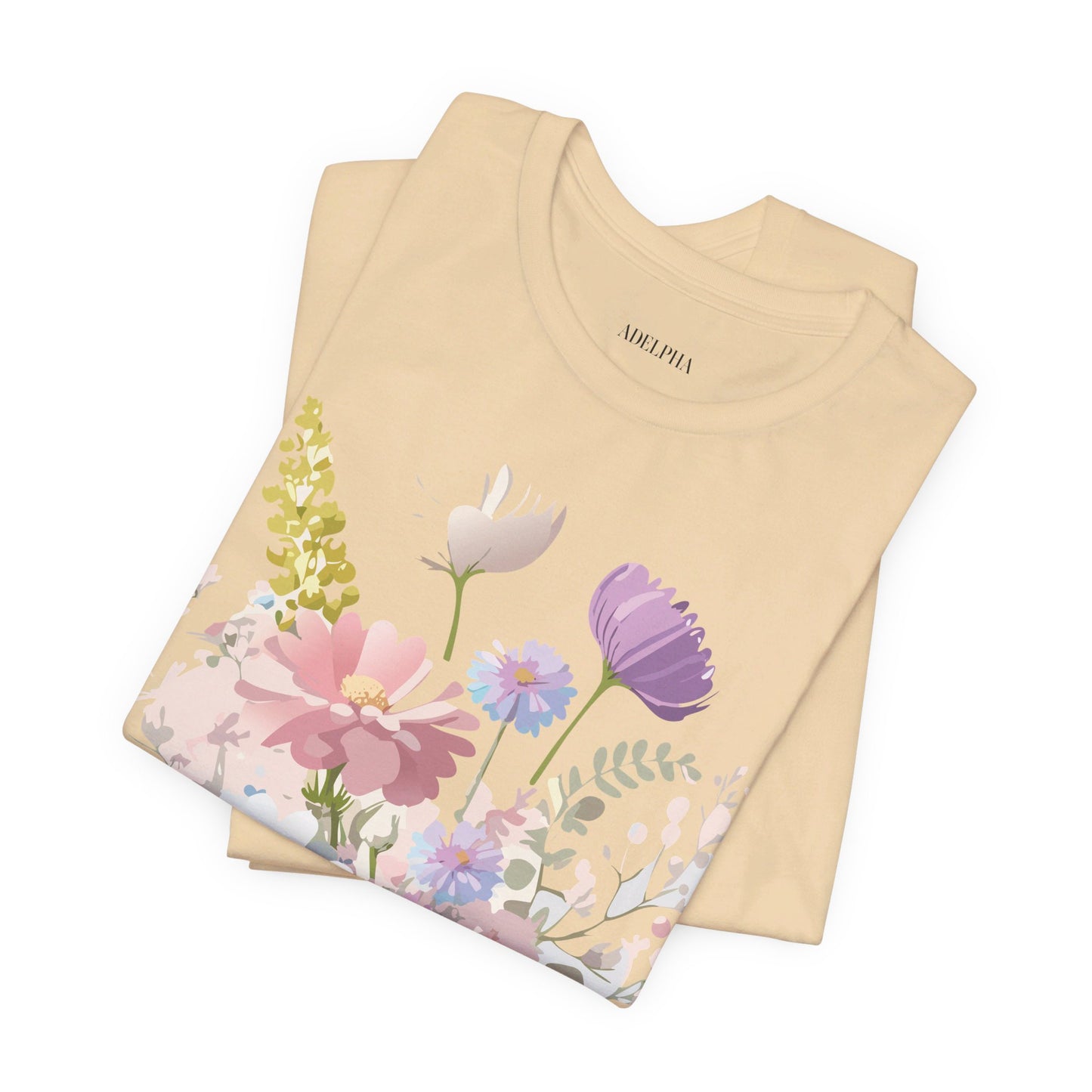 Natural Cotton Tee Shirt with Flowers