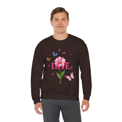 Unisex Floral Love Sweatshirt Valentines Day Cotton Poly Blend Butterfly