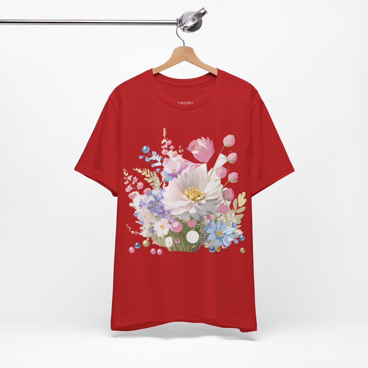 Natural Cotton Tee Shirt with Flowers